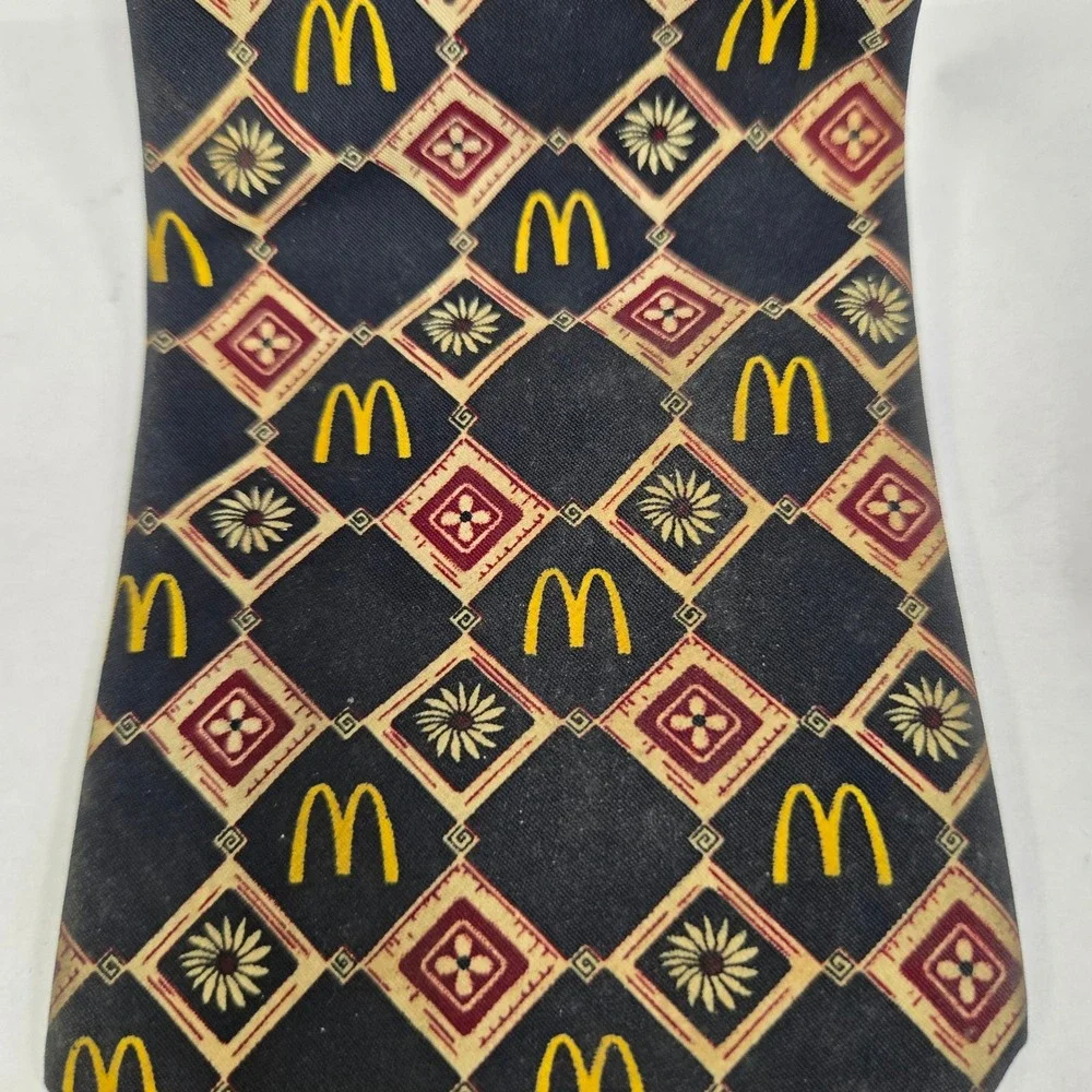 McDonalds Employee Uniform Tie Crest Black Gold Burgundy Geometric Arches‎ 60in